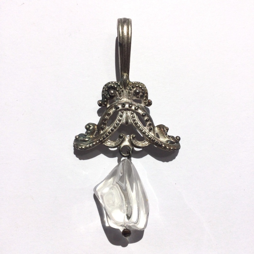 Rebecca Collins silver tone pendant clear drop Regencycore vintage - Picture 4 of 6